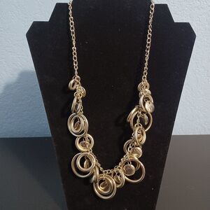 Silver-Toned Open Circle and Beaded Statement Necklace, 18"